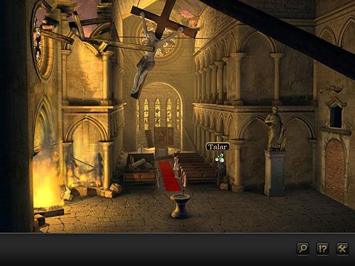 W tym celu przywłaszcz sobie wiszącą na kolumnie po prawej (za ławkami) szatę księdza - Wdrap się na statuę | Rozdział 1 - Berlin, Niemcy | Secret Files 3 - Secret Files 3: The Archimedes Code - poradnik do gry