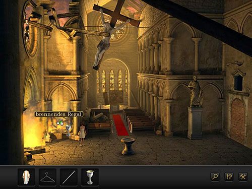 Następnie w ten żmudny sposób (polewając ogień wodą z kielicha) ugaś płonący regał - Wdrap się na statuę | Rozdział 1 - Berlin, Niemcy | Secret Files 3 - Secret Files 3: The Archimedes Code - poradnik do gry