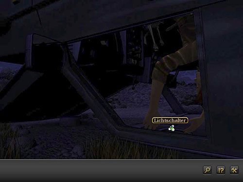 Przede wszystkim zapal światło, wciskając włącznik w dachu samochodu (pomiędzy rękami Niny) - Wydostań się z wraku | Rozdział 2 - Göbekli Tepe, Turcja | Secret Files 3 - Secret Files 3: The Archimedes Code - poradnik do gry