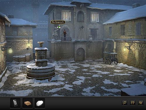 Ponownie wespnij się na drewniany podest - teraz możesz przedostać się na balkon po lewej, skąd zabierz usytuowanemu tuż przy balkonie posągowi wetknięty w jego dłoń miecz - Zdobądź miecz; Dostań się na komisariat | Rozdział 3 - Florencja, Italia - Secret Files 3: The Archimedes Code - poradnik do gry