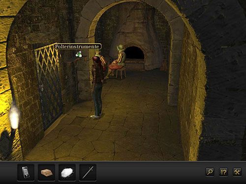 Na początek zabierz leżące na półce w rogu przy drzwiach celi narzędzia tortur: żelazną maskę, pogrzebacz i rozpórkę do ust - Unieszkodliw strażników; Dostań się do celi | Rozdział 3 - Florencja, Italia - Secret Files 3: The Archimedes Code - poradnik do gry