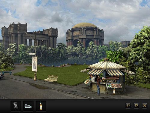 Maszeruj pod kiosk i połóż tak spreparowaną whisky na wystawie po prawej - Pozbądź się policjanta | Rozdział 4 - San Francisco, USA | Secret Files 3 - Secret Files 3: The Archimedes Code - poradnik do gry