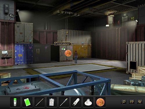 Przez drzwi wróć do ładowni, zejdź po drabince i przymocuj zatłuszczone szkiełko do niższego kontenera po prawej - Dostań się do kontenera z białym oznaczeniem | Rozdział 6 - Lotniskowiec, Hiszpania - Secret Files 3: The Archimedes Code - poradnik do gry