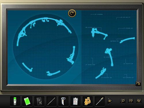 Te części, które są w nieprawidłowym położeniu, można obracać zgodnie z ruchem wskazówek zegara, klikając nimi na guziku w górze ekranu - Odkryj lokalizację kwatery głównej | Rozdział 6 - Lotniskowiec, Hiszpania - Secret Files 3: The Archimedes Code - poradnik do gry