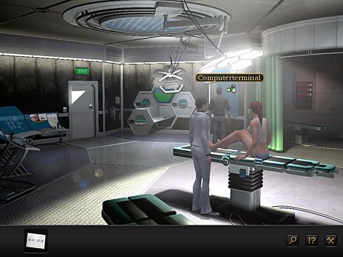 Otrzymawszy z powrotem kartkę ze współrzędnymi, skorzystaj z komputera znajdującego się w głębi pomieszczenia (na prawo od komór hibernacyjnych) - Ustal miejsce wskazane przez Strażnika | Rozdział 7 - CERN, Szwajcaria - Secret Files 3: The Archimedes Code - poradnik do gry