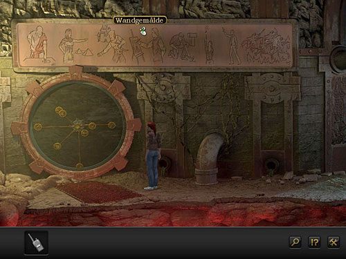 Podpowiedzią, jak owe wskazówki ustawić, jest rysunek na ścianie (powyżej) - Dostań się do konsoli zawiadującej polem siłowym | Rozdział 8 - Santoryn, Grecja - Secret Files 3: The Archimedes Code - poradnik do gry