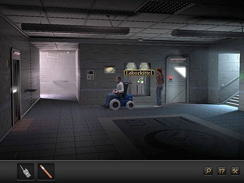 Wróć na korytarz i przetrząśnij kieszenie wiszących we wnęce (tuż za asystentem) kitli laboratoryjnych - Unieszkodliw barierę laserową | Rozdział 9 - CERN, Szwajcaria | Secret Files 3 - Secret Files 3: The Archimedes Code - poradnik do gry