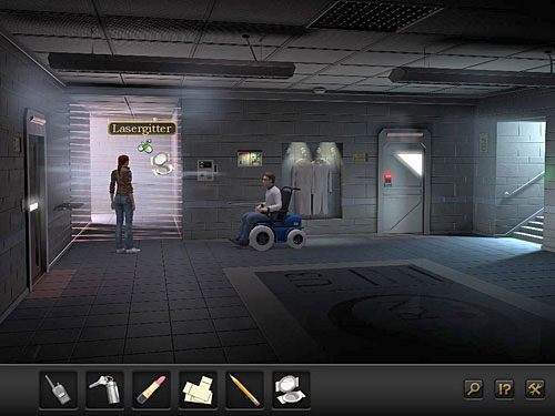 Przyczep po takowym pasku do obu części lusterka i poprzez barierę laserową ostrożnie przyklej lusterka do ściany - Unieszkodliw barierę laserową | Rozdział 9 - CERN, Szwajcaria | Secret Files 3 - Secret Files 3: The Archimedes Code - poradnik do gry