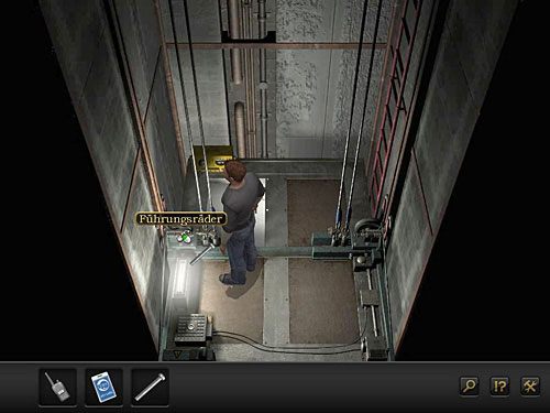 Posłuż się nim, by zablokować koła napędowe mechanizmu windy (po lewej) - Wydostań się na powierzchnię | Rozdział 9 - CERN, Szwajcaria | Secret Files 3 - Secret Files 3: The Archimedes Code - poradnik do gry