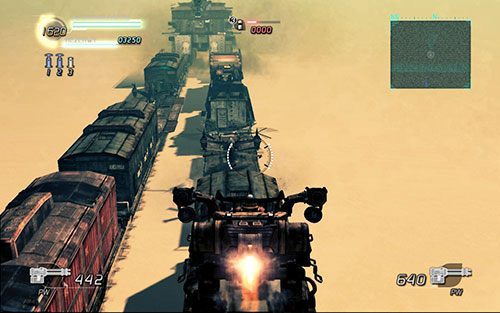 Dwa składy dalej czeka wrogi śmigłowiec (po prawej) - ten po lewej jest do Twojej dyspozycji - Rozdział 3 - Sektor 2 | Epizod 3 | Lost Planet 2 - Lost Planet 2 - poradnik do gry