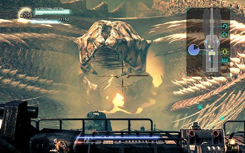 Po serii udanych strzałów i zniszczenia rdzenia potwora, powinien pojawić się napis informujący o ostatnim strzale - Rozdział 3 - Sektor 3 - BOSS | Epizod 3 | Lost Planet 2 - Lost Planet 2 - poradnik do gry