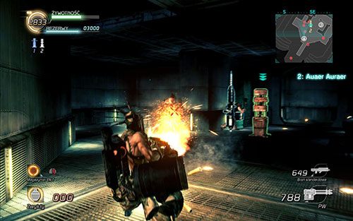 Po aktywowaniu pierwszej odwróć się - tuż pod działem laserowym powinieneś dostrzec drugą kontrolkę - Rozdział 1 - Sektor 2 | Epizod 5 | Lost Planet 2 - Lost Planet 2 - poradnik do gry