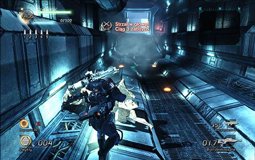 Wybij wrogów w korytarzu - po lewej znajdziesz zepsutego mecha z Laserem EM PW, który przyda Ci się na początek - Rozdział 2 - Sektor 1 | Epizod 6 | Lost Planet 2 - Lost Planet 2 - poradnik do gry