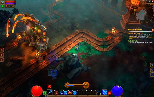 Na drugim poziomie twierdzy czeka gigantyczny mech, zbudowany przez krasnoludy - War Titan - Emberworks | Opis krain w Torchlight II - Akt III - Torchlight 2 - poradnik do gry