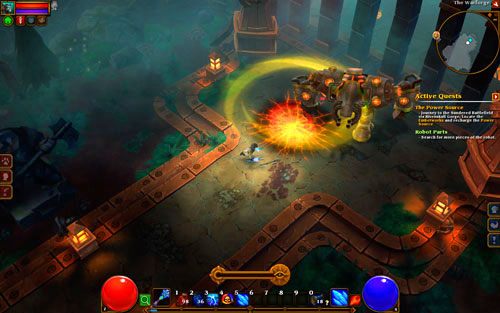 Najlepszą taktyką na tego bossa jest utrzymywanie od niego średniego dystansu i nieustanne uciekanie przed jego pociskami - The Power Source | Zadania główne w Torchlight II - Akt III - Torchlight 2 - poradnik do gry