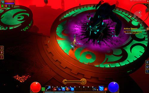 Walka z finalnym bossem przebiega dwuetapowo - za pierwszym razem zmierzysz się ze słabszą formą potwora - The Heart of the World | Zadania główne w Torchlight II - Akt III - Torchlight 2 - poradnik do gry