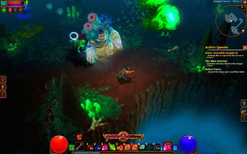 Walcząc z gigantycznym potworem (Boletus Rex) staraj się unikać jego ataków i obiegaj go dookoła - The Blue Boletus | Zadania poboczne w Torchlight II - Akt III - Torchlight 2 - poradnik do gry