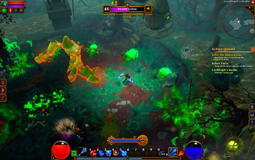Cacklespit to dość nietypowy przeciwnik - jest nieśmiertelny tak długo, jak istnieje jego sługa - Swamp Golem - Cacklespits Realm | Zadania poboczne w Torchlight II - Akt III - Torchlight 2 - poradnik do gry
