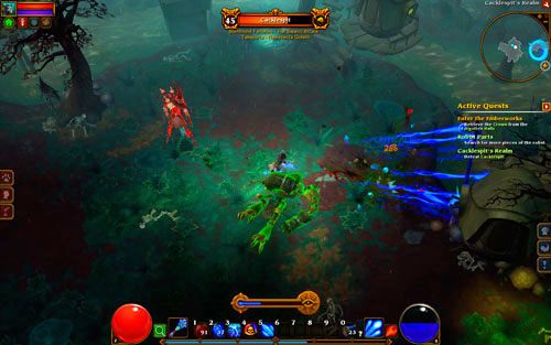 Walka składa się więc z trzech zasadniczych elementów: pojedynku z golemem, pojedynku z Cacklespitem i obronie (w formie uników i leczenia ran) - Cacklespits Realm | Zadania poboczne w Torchlight II - Akt III - Torchlight 2 - poradnik do gry