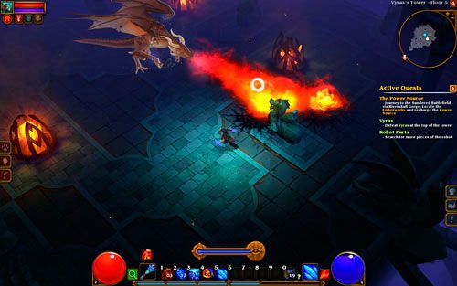 Starcie z jaszczurem jest dość wymagające - jest on zaskakująco żywotny, a przy tym zadaje gigantyczne obrażenia od ognia oraz fizyczne - Vyrax | Zadania poboczne w Torchlight II - Akt III - Torchlight 2 - poradnik do gry