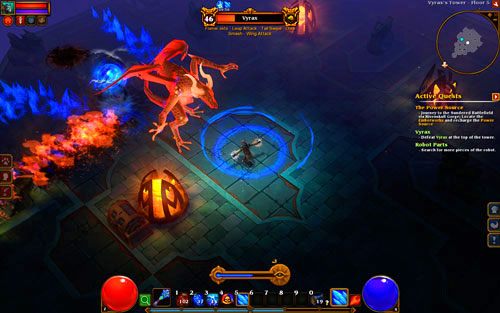 Podczas walki z Vyraxem należy rozdzielać ciosy pomiędzy niego i jego obstawę, skupiając się jednak na wielkim jaszczurze - Vyrax | Zadania poboczne w Torchlight II - Akt III - Torchlight 2 - poradnik do gry