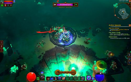 Kiedy przeciwnik wychynie z czeluści, odbiegnij od niego i zajmij się przywołanymi właśnie umarlakami - w przeciwnym razie będą oni wspierać swego pana - One Mans Trash | Zadania poboczne w Torchlight II - Akt II - Torchlight 2 - poradnik do gry