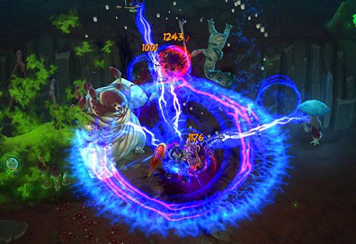 Opis: odwrotność Forcefield - zamiast tworzyć obronną bańkę, bohater miota serią śmiercionośnych błyskawic, które zadają bardzo duże obrażenia kilku okolicznym wrogom - Torchlight 2: Engineer - Aegis Skills - Torchlight 2 - poradnik do gry