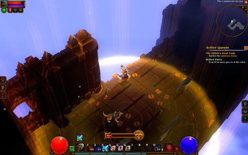 Przedzieraj się przez kolejne korytarze, nie opuszczając słupa światła i walcząc z kolejnymi maszkarami - Luminous Arena | Opis krain w Torchlight II - Akt II - Torchlight 2 - poradnik do gry