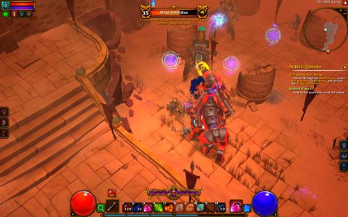 W kanionie, jaki rozpościera się przed oblężonym miastem, znajdziesz nie tylko Siege Guardiana, ale również nieco ezohirskich żołnierzy oraz dwa niezniszczalne działka - The Rift Keep | Opis krain w Torchlight II - Akt II - Torchlight 2 - poradnik do gry