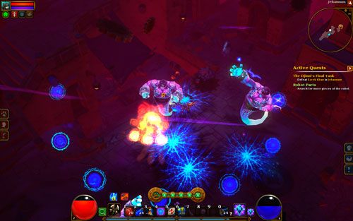 Najlepszą taktyką walki jest nieustanne poruszanie się po planszy, obieganie przeciwnika dookoła (nie jest zbyt celny ani szybki) i zadawanie ciosów zarówno jemu, jak i jego odbiciom - The Djinnis Final Task | Zadania główne w Torchlight II - Akt II - Torchlight 2 - poradnik do gry