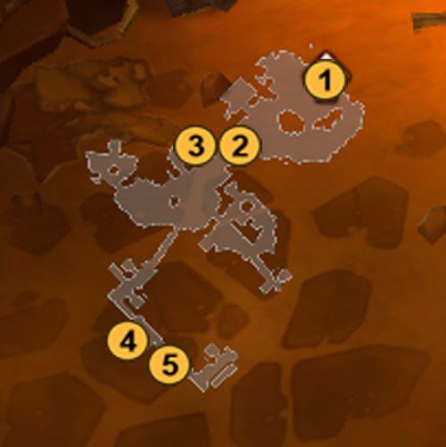 1 - wejście, 2 - bossowie, 3 - fiolka z płynem do wiadra, 4 - Malo, 5 - wiadro. - An Enchanter in Chains | Zadania poboczne w Torchlight II - Akt I - Torchlight 2 - poradnik do gry