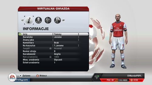 Jeśli wybierzesz opcję stworzenia własnego piłkarza trafisz do rozbudowanego panelu kreacji gracza, w której określisz nie tylko jego wygląd, ale i cechy charakteru oraz umiejętności - Tworzenie kariery | Tryb kariery zawodniczej w FIFA 13 - FIFA 13 - poradnik do gry