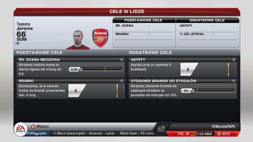 Pierwszym z ekranów, które odróżniają tryb kariery zawodnika od reszty modułów rozgrywki jest panel celów w lidze - Menu trybu kariery zawodniczej | Tryb kariery zawodniczej w FIFA 13 - FIFA 13 - poradnik do gry