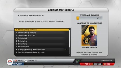 By zdobyć dodatkowe punkty, możesz zmierzyć się również z drużyną tygodnia, wyłonioną spośród najlepszych zawodników Europy w prawdziwych rozgrywkach, jak również spróbować sił w kilkunastu wyzwaniach menedżerskich - Rozgrywki | FIFA Ultimate Team w FIFA 13 - FIFA 13 - poradnik do gry