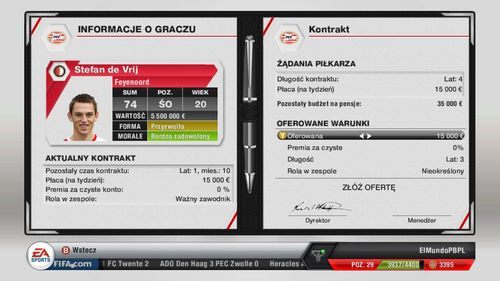 Tak naprawdę nie warto zmieniać kwoty, którą proponuje sam piłkarz - spełnienie jego zachcianek gwarantuje, że zawodnik na dniach pojawi się w kadrze naszego zespołu - Transfery | Tryb kariery menedżerskiej w FIFA 13 - FIFA 13 - poradnik do gry