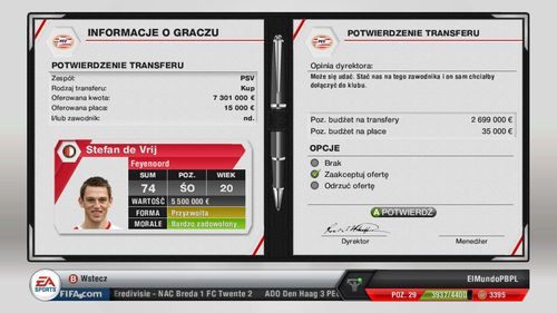 Po udanych pertraktacjach pozostaje już tylko zatwierdzić warunki umowy - nowy zawodnik natychmiast przybywa do klubu - Transfery | Tryb kariery menedżerskiej w FIFA 13 - FIFA 13 - poradnik do gry