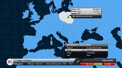Po przybyciu skauta do klubu możesz określić, w które miejsce uda się on na poszukiwania oraz na jak długi okres czasu - Biuro menedżera | Tryb kariery menedżerskiej - FIFA 13 - poradnik do gry
