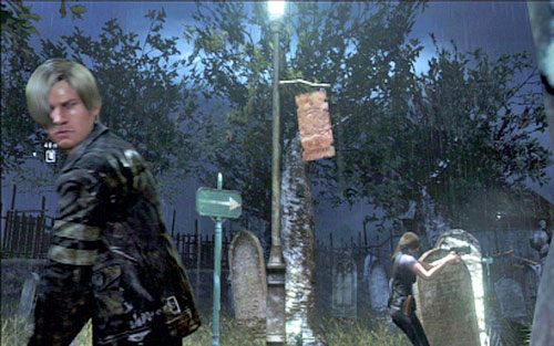 Idąc ścieżką na cmentarzu będziesz mijał słup z przechyloną tabliczką - Rozdział II | Emblematy - Leon | Resident Evil 6 - Resident Evil 6 - poradnik do gry