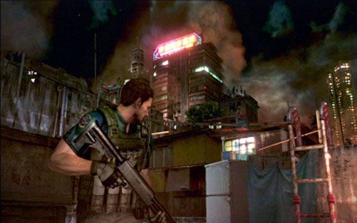 Jak znajdziesz się na dachu budynku, idź prosto przed siebie i pozbądź się stojących na górze wrogów - 1 - Strzelanina na dachu | Kampania Chrisa | Solucja Resident Evil 6 - Resident Evil 6 - poradnik do gry
