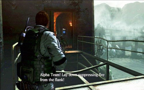 Gdy animacja dobiegnie końca, biegnij dalej w lewo - 2 - Przeprawa przez most | Kampania Chrisa | Solucja Resident Evil 6 - Resident Evil 6 - poradnik do gry