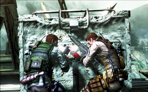 Razem cofnijcie się kawałek i zepchnijcie jeden z mniejszych wagonów - 2 - Przeprawa przez most | Kampania Chrisa | Solucja Resident Evil 6 - Resident Evil 6 - poradnik do gry