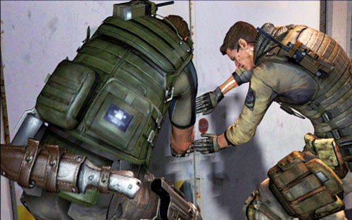 Po wywołaniu eksplozji pobiegnij szybko otworzyć zaznaczone drzwi - 4 - Ładownia | Kampania Chrisa | Solucja Resident Evil 6 - Resident Evil 6 - poradnik do gry
