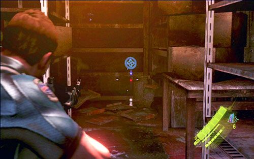 Wejdź do środka, zniszcz stojącą naprzeciwko skrzynię i strzel w emblemat - Rozdział I | Emblematy - Chris | Resident Evil 6 - Resident Evil 6 - poradnik do gry