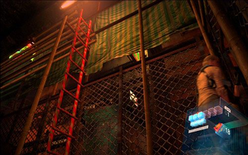 Biegnąc dalej wąską uliczką, dotrzesz do wysokiej czerwonej drabiny - 4 - Ciemne zaułki | Kampania Jakea | Solucja Resident Evil 6 - Resident Evil 6 - poradnik do gry