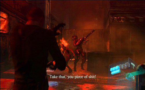 Walka nie jest trudna, ale podczas jej trwania musisz być bardzo ostrożny i nie zbliżać się zbyt blisko do stwora - 4 - Ciemne zaułki | Kampania Jakea | Solucja Resident Evil 6 - Resident Evil 6 - poradnik do gry