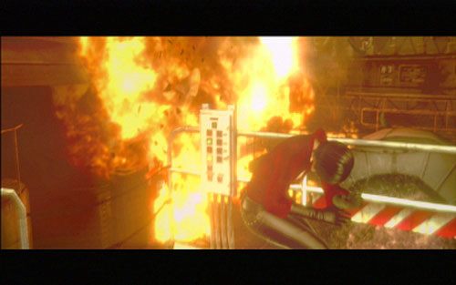 Na górze zabijaj wszystkich spotkanych wrogów, aż jeden z nich wysadzi stojące niedaleko butle z gazem - 1 - Okrętowe korytarze | Kampania Ady Wong | Solucja Resident Evil 6 - Resident Evil 6 - poradnik do gry