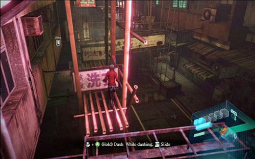 Na początku musisz uciekać przed bestią, przeskakując między bambusowymi rusztowaniami - 3 - Mutant z piłą | Kampania Ady Wong | Solucja Resident Evil 6 - Resident Evil 6 - poradnik do gry