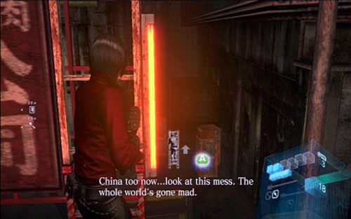 Gdy wejdziesz do góry, przeskocz na kolejne rusztowanie, a następnie wdrap się na drabinę z prawej - 3 - Mutant z piłą | Kampania Ady Wong | Solucja Resident Evil 6 - Resident Evil 6 - poradnik do gry