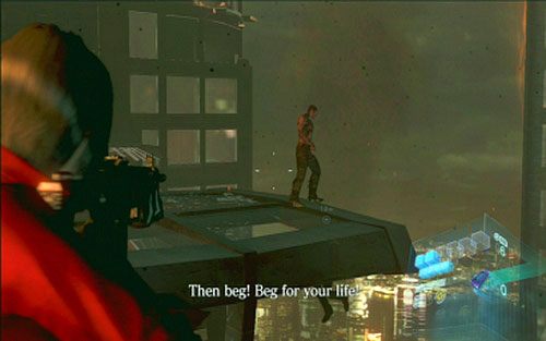 Strzelając cały czas z dużej odległości doprowadzisz w końcu do momentu, w którym przeciwnik zacznie zrzucać Leona z wieżowca - 5 - Finałowe starcie | Kampania Ady Wong | Solucja Resident Evil 6 - Resident Evil 6 - poradnik do gry