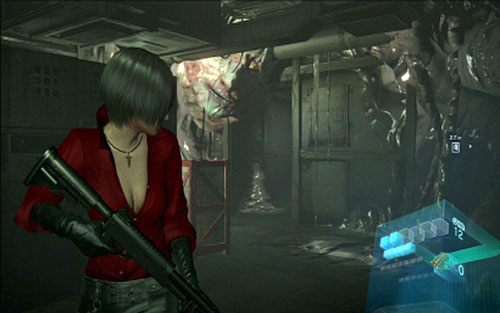 Po drugiej stronie podejdź lekko do wiszącej z sufitu twarzy i odbiegnij szybko w tył, by uniknąć ugryzienia - Rozdział IV | Emblematy - Ada Wong | Resident Evil 6 - Resident Evil 6 - poradnik do gry